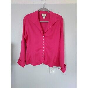 Talbots Women's Cotton V-Neck Button-Up Pink Blouse Wrinkle Resistant - Size 14